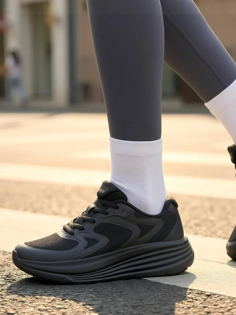 Women's All Black Fort Walking Shoes Tennis, Max Cushioning Running Sneakers